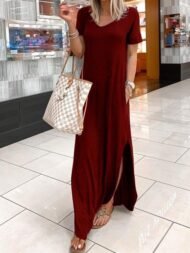 V-Neck Short Sleeve Casual Pocket Dress - Image 5
