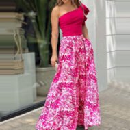 One Shoulder Cropped Top Floral Skirt Two-piece Set - Image 2