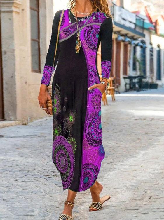 1E2DAE64-8FB8-D630-0CBE-FB63E9F84E40.jpg Women's Dresses Printed Pocket Long Sleeve Maxi Dress - Image 1