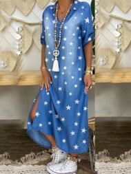 Women's Dresses Loose Printed Split Shirt Maxi Dress - Image 8