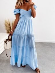 Women's Dresses Short Sleeve Off Shoulder Strap Dress - Image 7