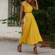 Elegant Ruffled Cropped Top And Skirt Two-piece Set