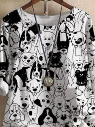 Fun Puppy Print Loose Crewneck Short Sleeve Blouse - Image 2