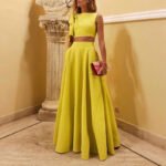 Fashion Yellow Frill Sleeve A-line Date Two-piece Set