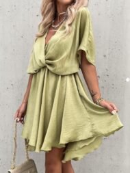 Women's Dresses Loose V-Neck Short Sleeve Mini Dress - Image 5