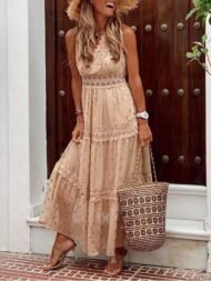 Casual V Neck Sleeveless Maxi Dress - Image 5
