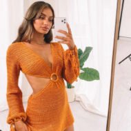 Knitted Cutout Bell Sleeve Dress - Image 8