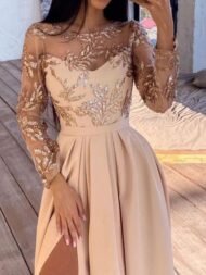 Women's Dresses Bronzed Sequin Long Sleeve Slit Dress - Image 3
