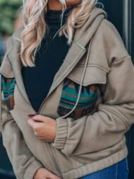 Vintage Western Aztec Fleece Zip Up Hoodie Jacket - Image 3
