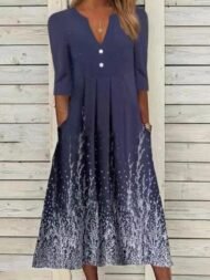 Women's Dresses Printed V-Neck Mid Sleeve Pocket Dress - Image 2