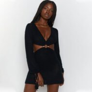 Knitted Cutout Bell Sleeve Dress - Image 15