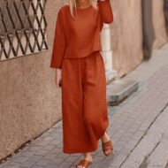 Casual Loose Solid Color Top Pants Two-piece Set - Image 2
