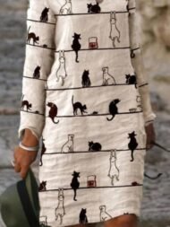 Women's Dresses V-Neck Retro Print Long Sleeve Casual Dress - Image 4