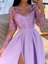 Women's Dresses Bronzed Sequin Long Sleeve Slit Dress - Image 2