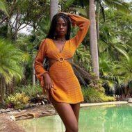 Knitted Cutout Bell Sleeve Dress - Image 9