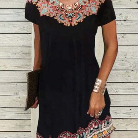 Women's Dresses Printed Short Sleeve Mini Dress