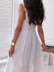 Women's Dresses V-Neck Sling Lace Panel Midi Dress - Image 2