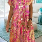 V-Neck Printed Short Sleeve Casual Dress