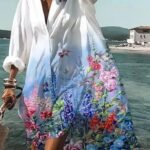 Women's Dresses Loose Lapel Printed Irregular Long Sleeve Shirt Dress