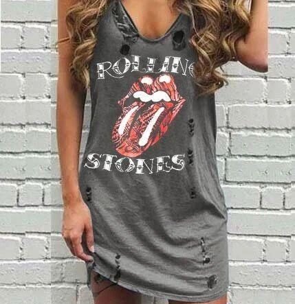 V-neck Print Ripped Vest Dress