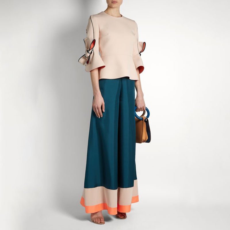 EEFC9175-3673-C6FC-82F5-9DA9A021B63C.jpg Color Block Bow Short Sleeve Elegant Two-piece Set - Image 1
