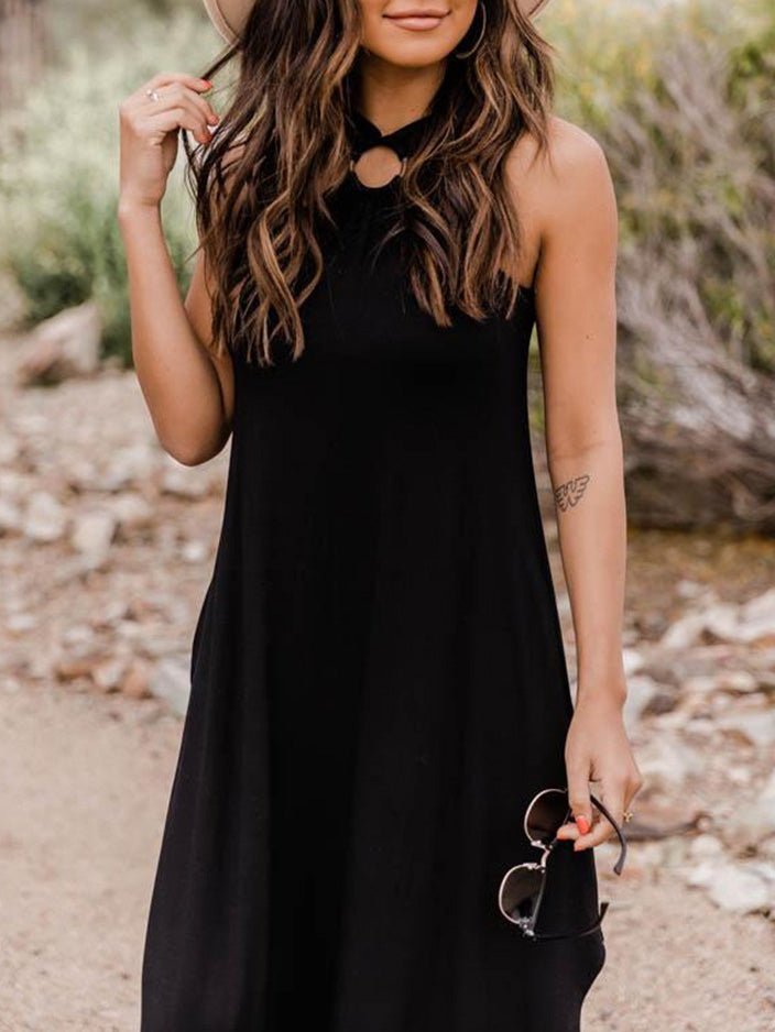 F4CCE3F3-91E3-C176-B0BB-FD0DA90FDD92.jpg Women's Dresses Casual Halterneck Off-Shoulder Pocket Dress - Image 1