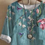 Crew Neck Floral Print Short Sleeve Blouse